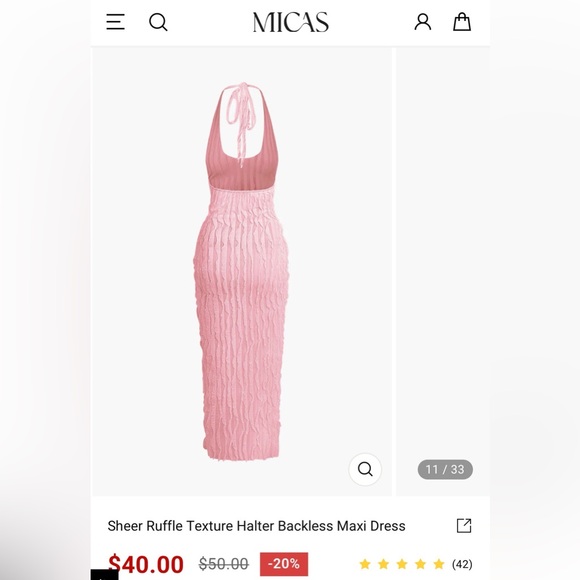 Micas - Sheer Ruffle Texture Halter Backless Maxi Dress - Picture 6 of 6